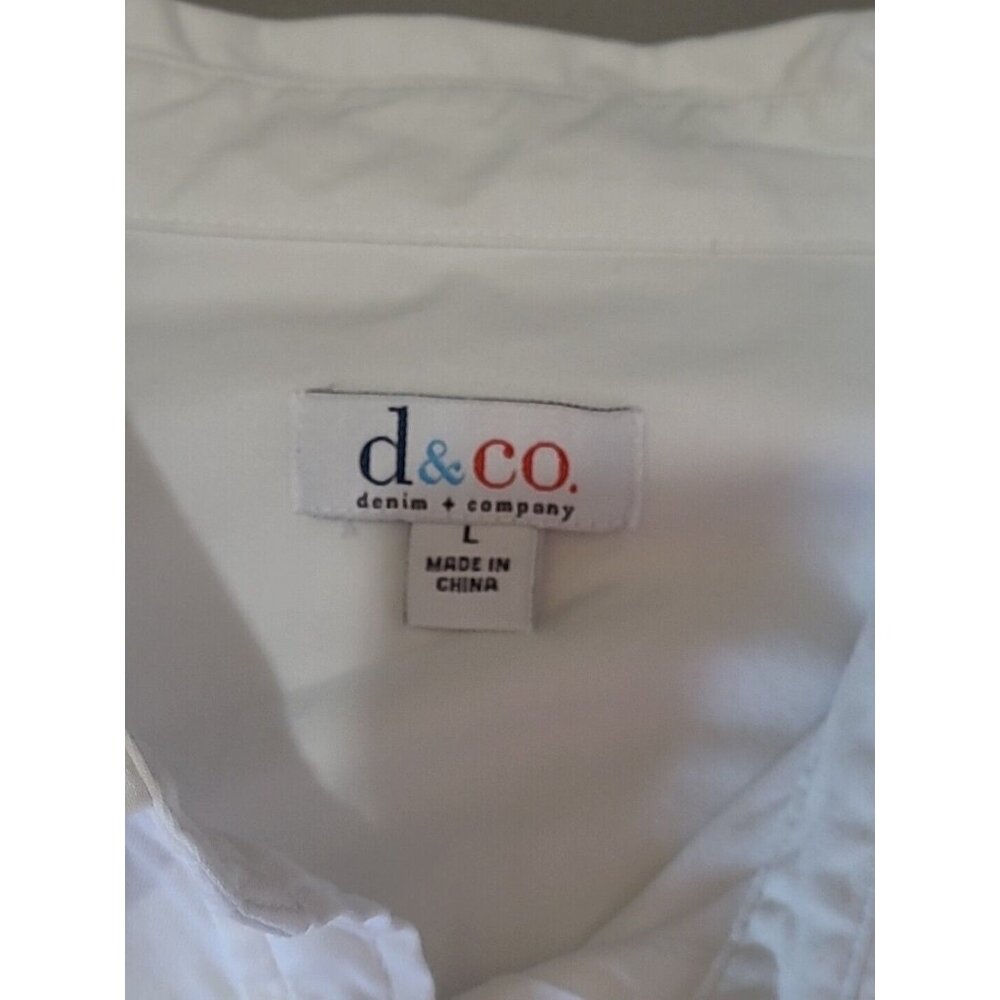 DENIM & CO Shirt Top Womens L White Long Roll Tab Button Front Collared Epaulet - Picture 6 of 9